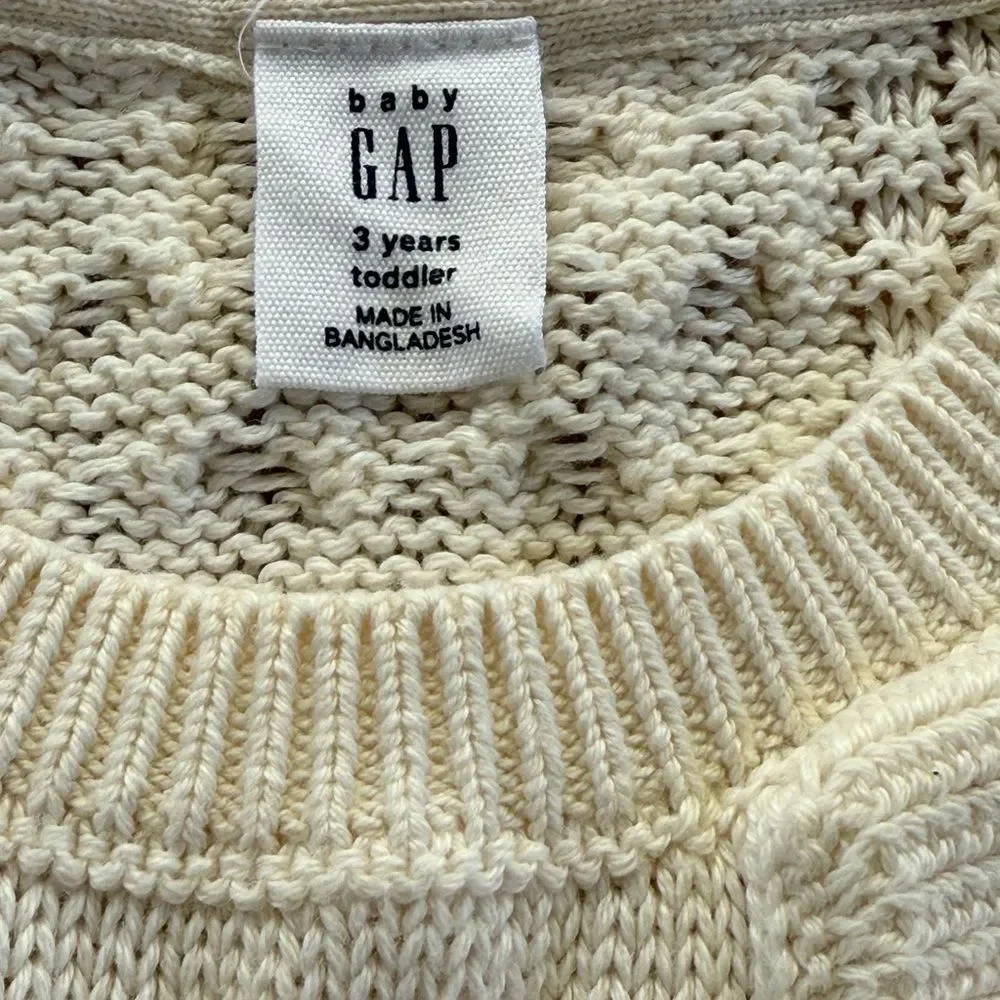 Baby Gap Winter White Ruffle Front Sweater with gold Trim Sz 3 yrs